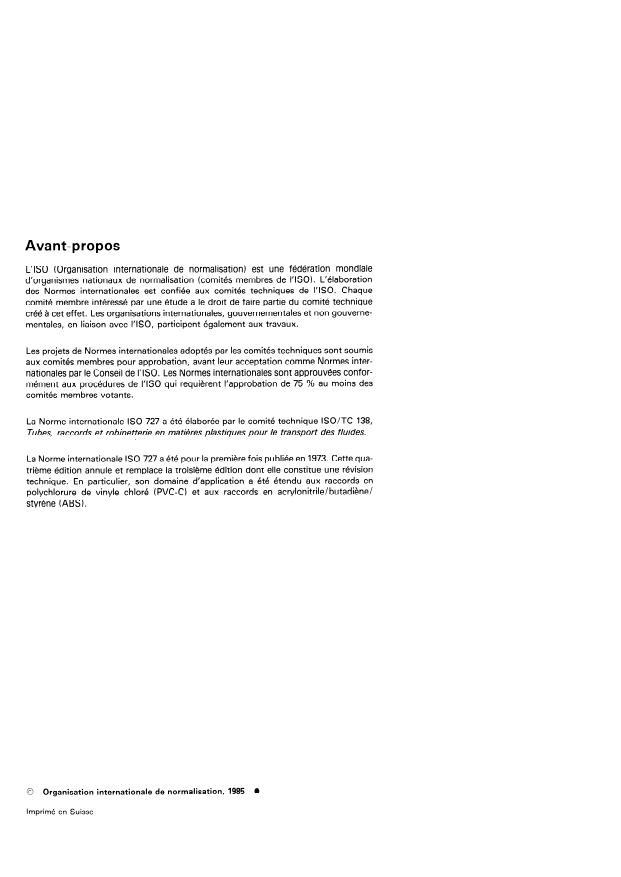 ISO 727:1985 ISO 727:1985 - Raccords en polychlorure de vinyle non plastifié (PVC-U), en polychlorure de vinyle chloré (PVC-C) ou en acrylonitrile/butadiene/styrene (ABS), a emboîtements lisses pour tubes sous pression -- Dimensions des emboîtures -- Série métrique - Page 2 preview