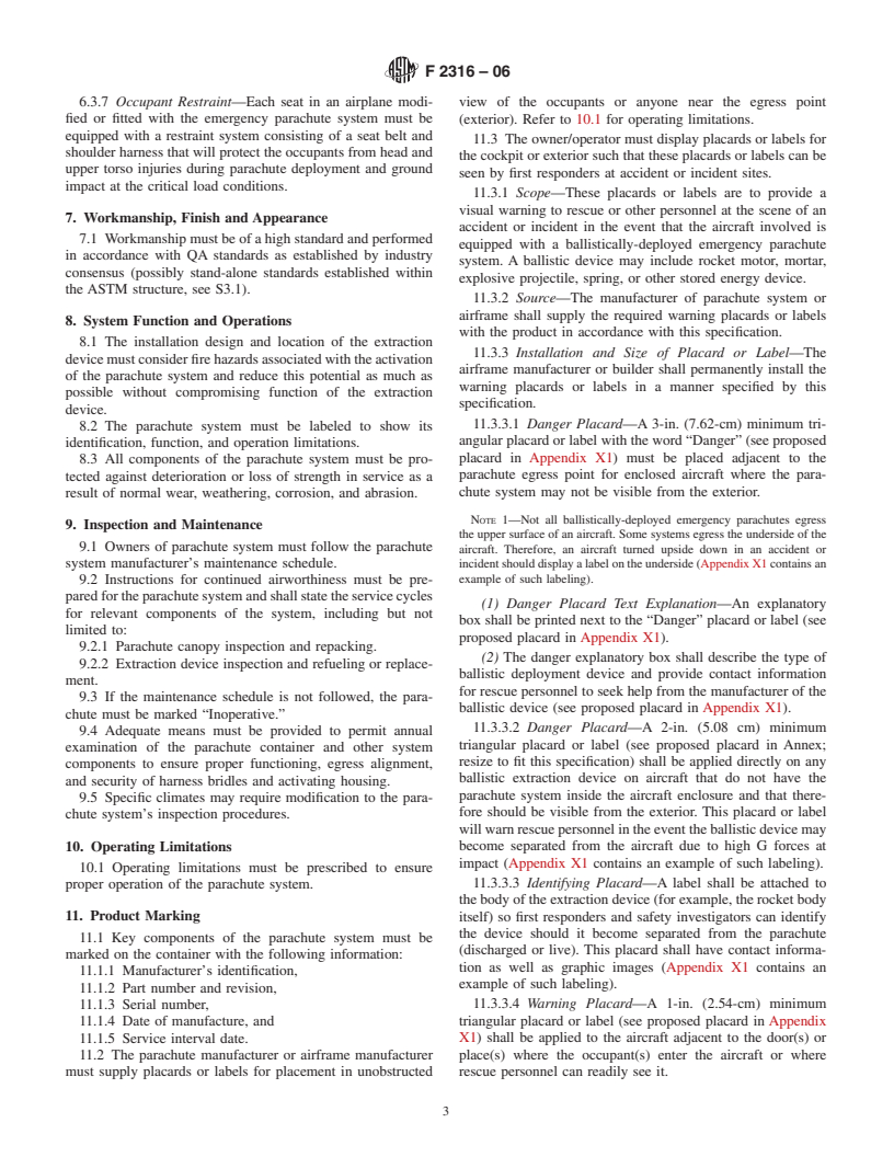 ASTM F2316-06 - Standard Specification for Airframe Emergency Parachutes for Light Sport Aircraft