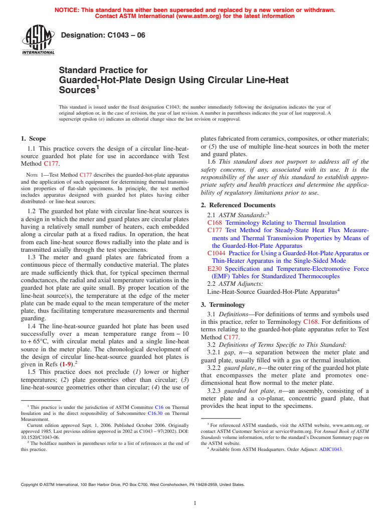 ASTM C1043-06 - Standard Practice for Guarded-Hot-Plate Design Using Circular Line-Heat Sources