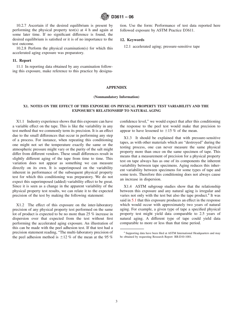 ASTM D3611-06 - Standard Practice for Accelerated Aging of Pressure-Sensitive Tapes