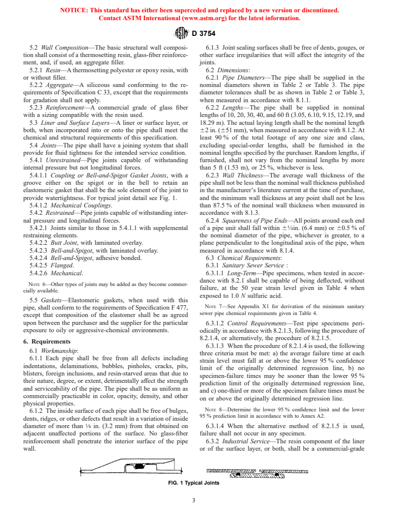 ASTM D3754-01 - Standard Specification for "Fiberglass" (Glass-Fiber-Reinforced Thermosetting-Resin) Sewer and Industrial Pressure Pipe