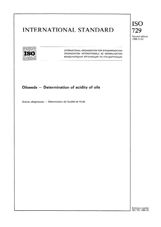 ISO 729:1988 - Oilseeds -- Determination of acidity of oils