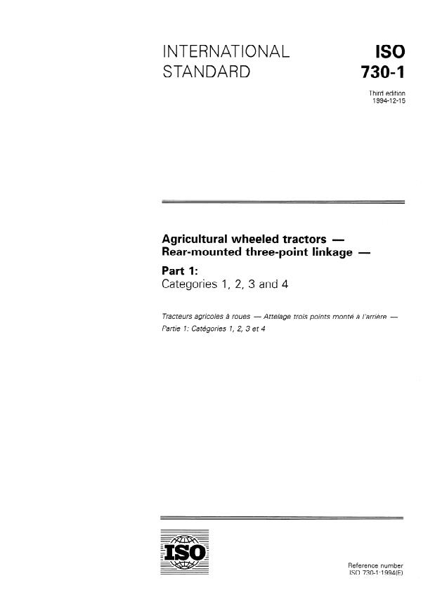 ISO 730-1:1994 - Agricultural wheeled tractors -- Rear-mounted three-point linkage