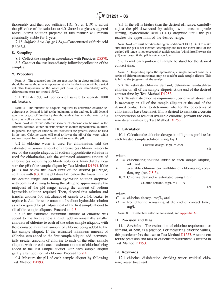 ASTM D1291-06 - Standard Practice for Estimation of Chlorine Demand of Water