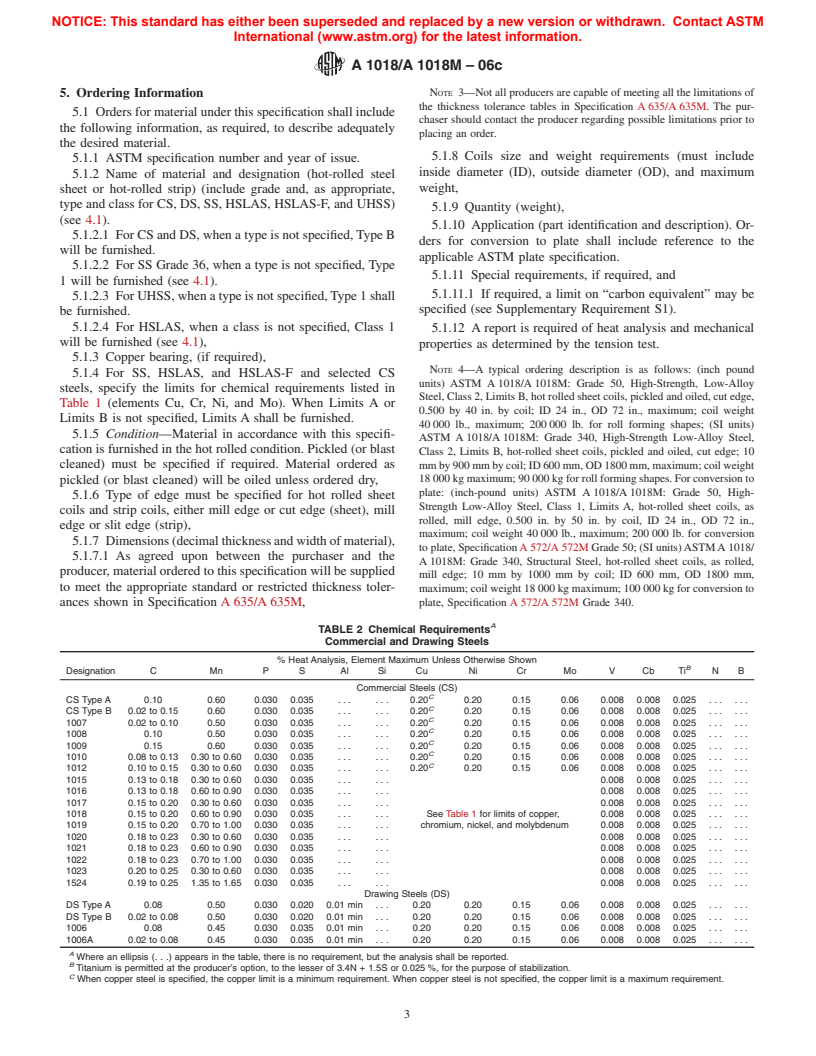 ASTM A1018/A1018M-06c - Standard Specification for Steel, Sheet and Strip, Heavy-Thickness Coils, Hot-Rolled, Carbon, Commercial, Drawing, Structural, High-Strength Low-Alloy, High-Strength Low-Alloy with Improved Formability, and Ultra-High Strength Steel