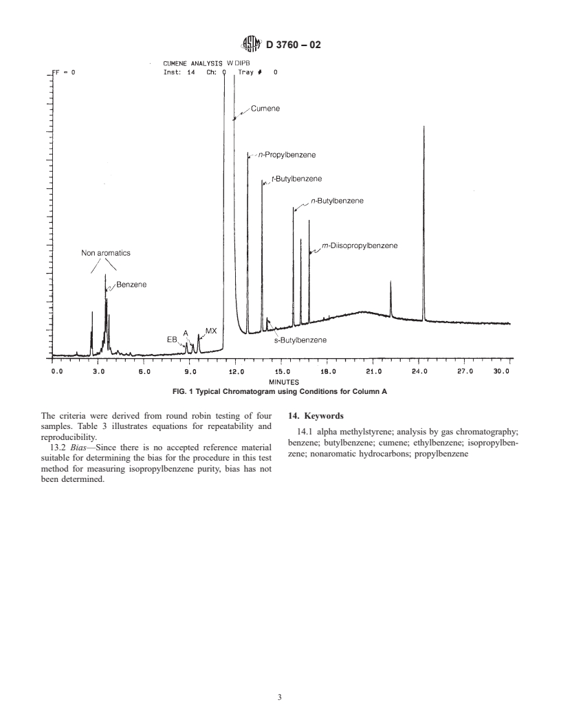 ASTM D3760-02 - Standard Test Method for Analysis of Isopropylbenzene (Cumene) by Gas Chromatography