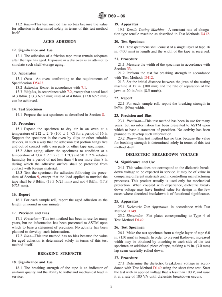 ASTM D69-06 - Standard Test Methods for Friction Tapes