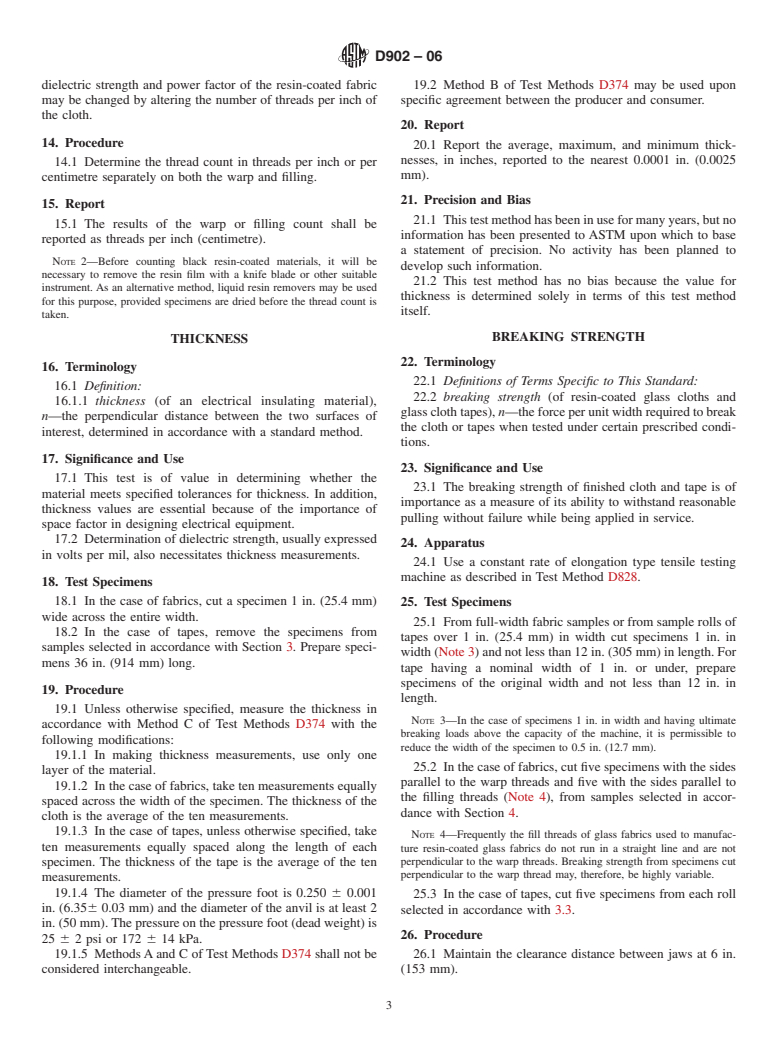 ASTM D902-06 - Standard Test Methods for Flexible Resin-Coated Glass Fabrics and Glass Fabric Tapes Used for Electrical Insulation