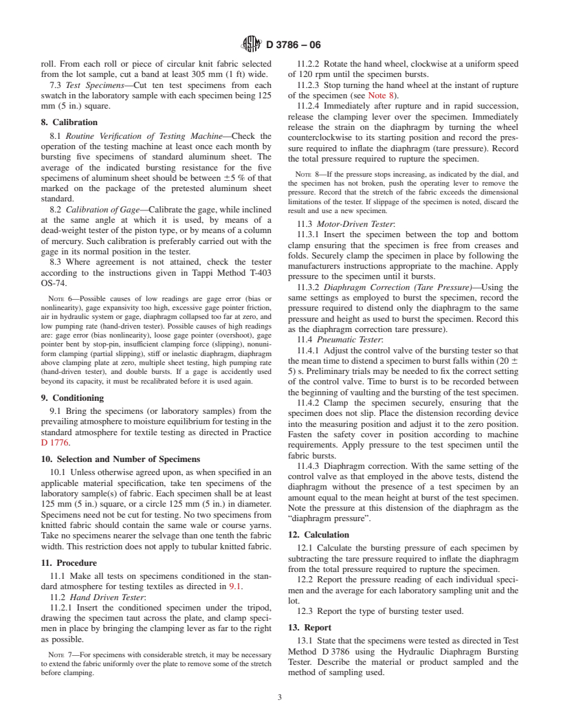 ASTM D3786-06 - Standard Test Method for Hydraulic Bursting Strength of Textile Fabrics-Diaphragm Bursting Strength Tester Method