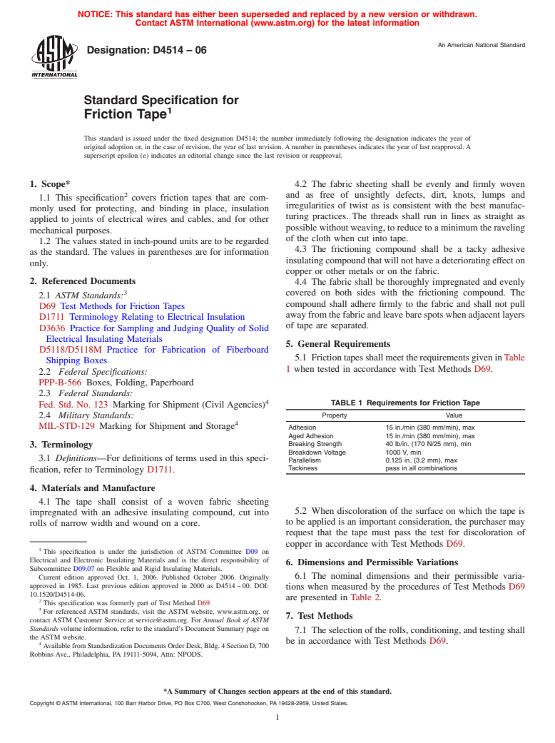 ASTM D4514-06 - Standard Specification for Friction Tape