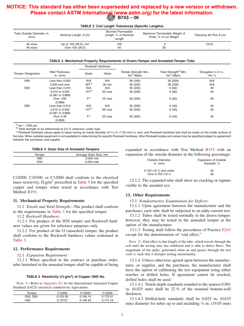 ASTM B743-06 - Standard Specification for Seamless Copper Tube in Coils