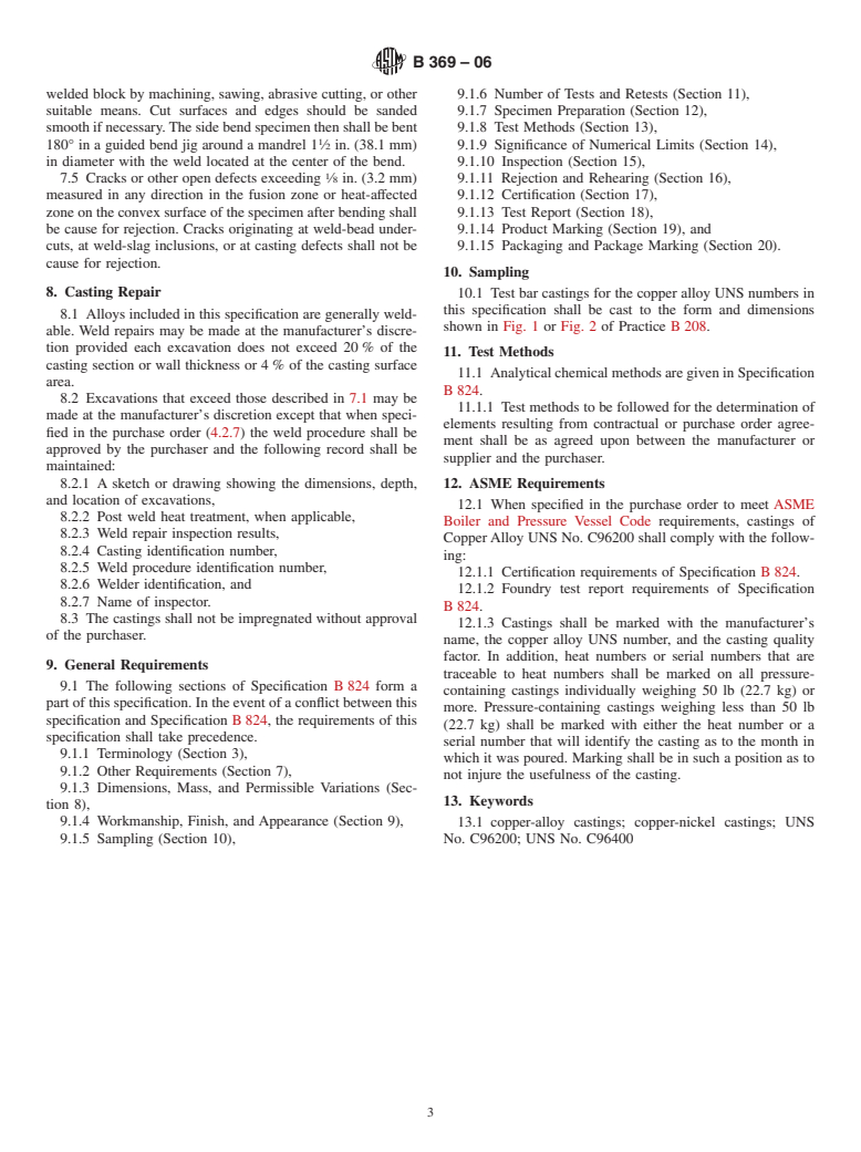 ASTM B369-06 - Standard Specification for Copper-Nickel Alloy Castings