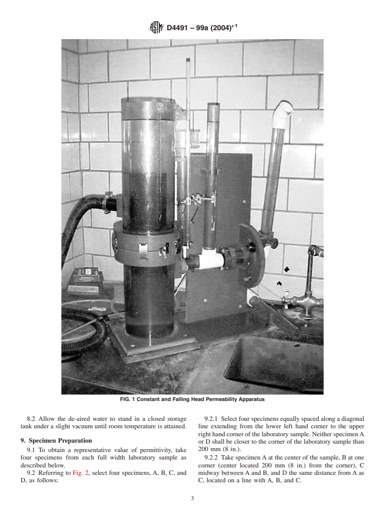 ASTM D4491-99a(2004)e1 - Standard Test Methods for Water Permeability of Geotextiles by Permittivity