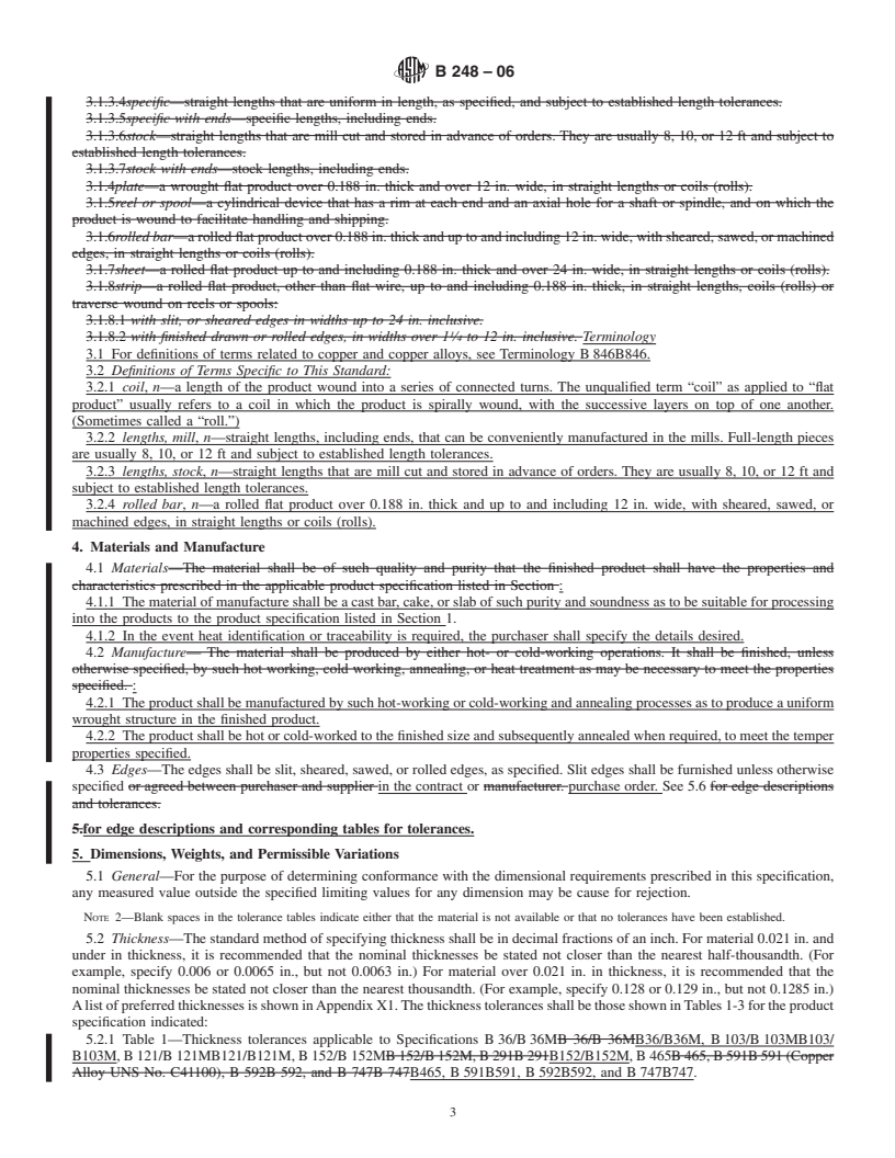 REDLINE ASTM B248-06 - Standard Specification for General Requirements for Wrought Copper and Copper-Alloy Plate, Sheet, Strip, and Rolled Bar