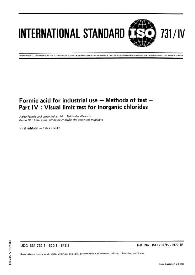 ISO 731-4:1977 - Formic acid for industrial use -- Methods of test