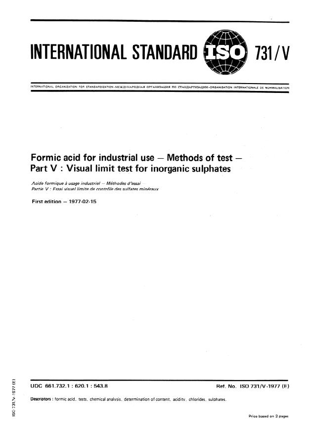 ISO 731-5:1977 - Formic acid for industrial use -- Methods of test