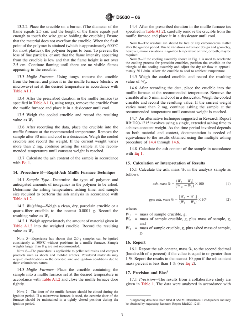 ASTM D5630-06 - Standard Test Method for Ash Content in Plastics