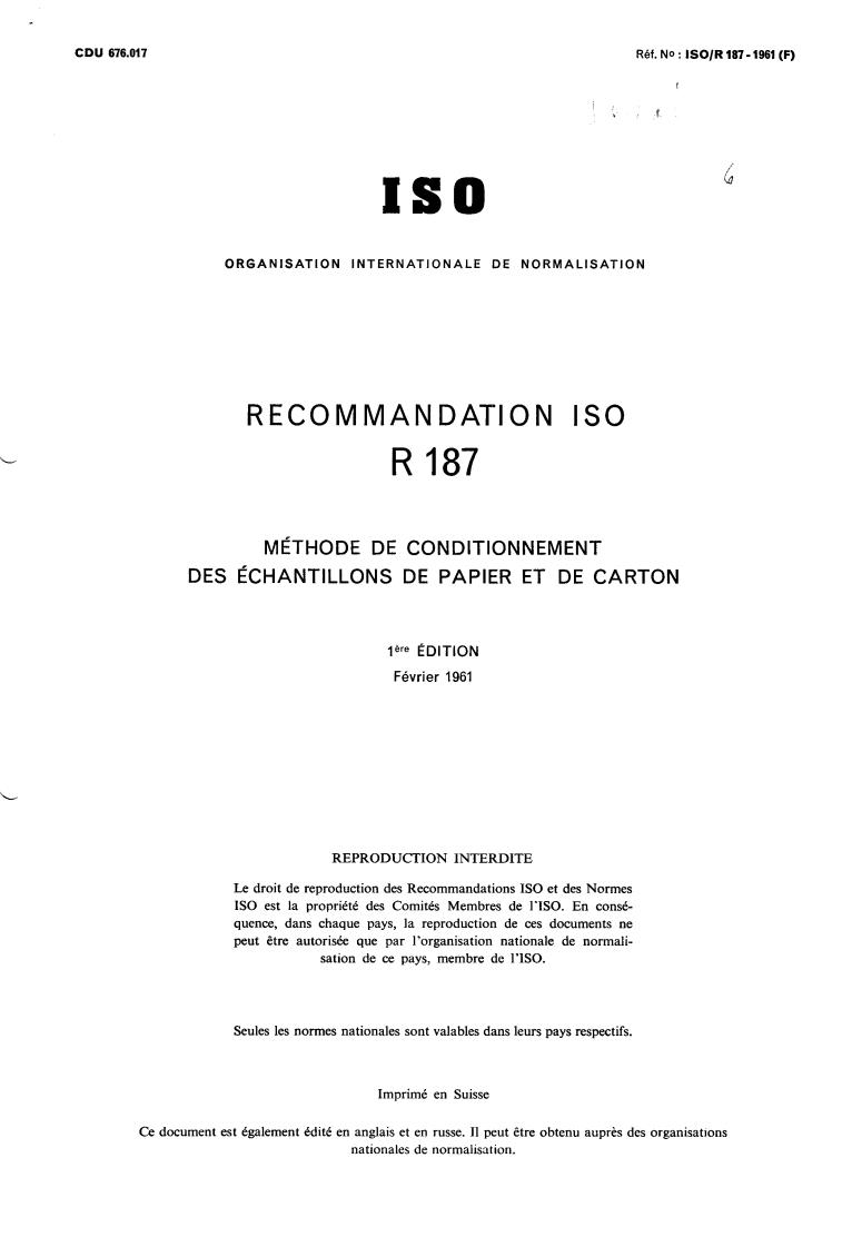 ISO/R 187:1961 - Title missing - Legacy paper document
Released:1/1/1961