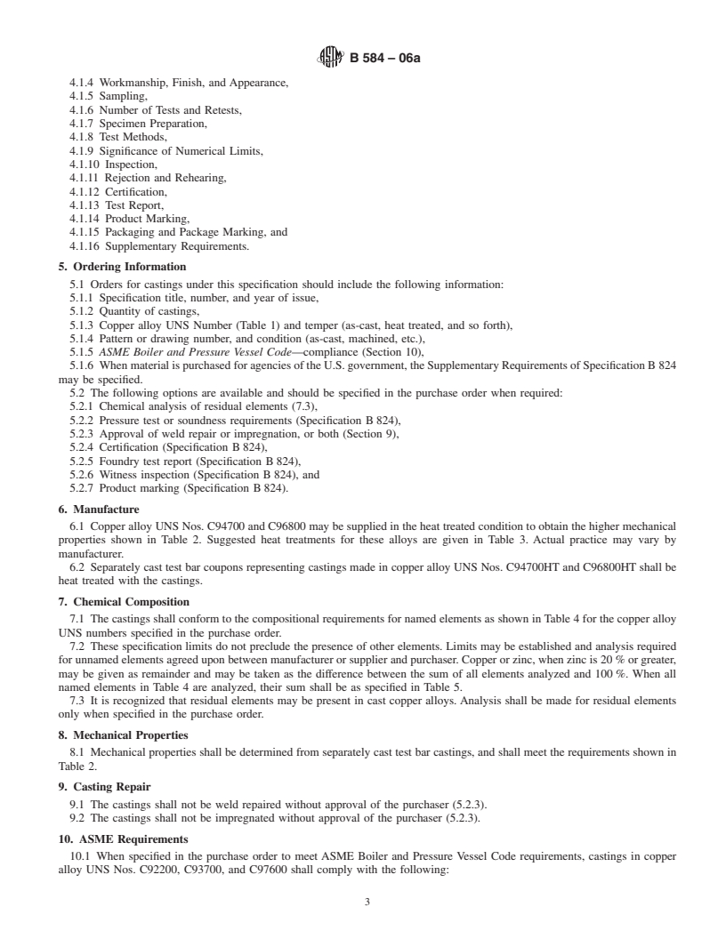 REDLINE ASTM B584-06a - Standard Specification for Copper Alloy Sand Castings for General Applications