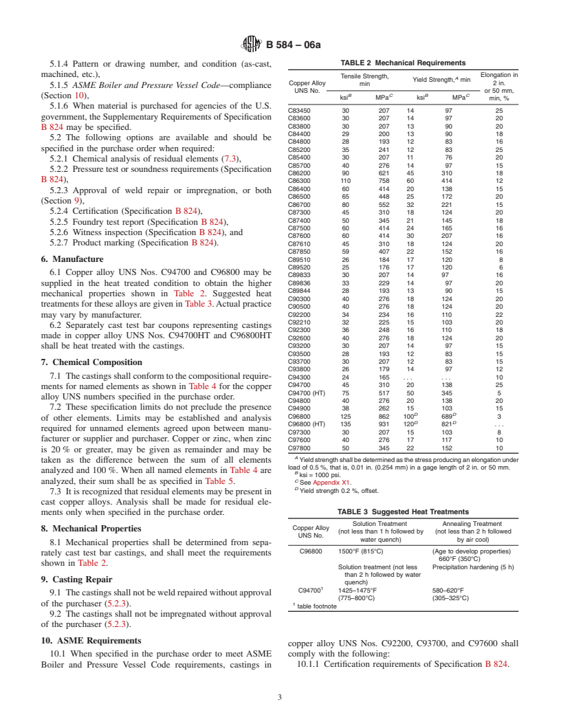 ASTM B584-06a - Standard Specification for Copper Alloy Sand Castings for General Applications