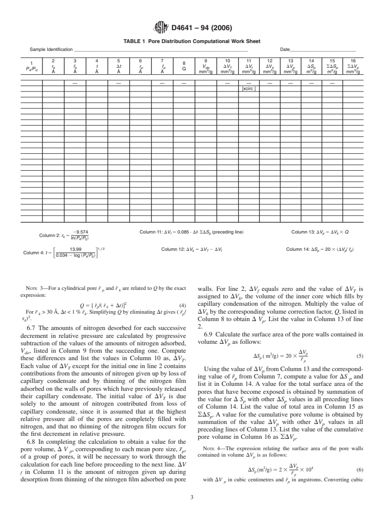 ASTM D4641-94(2006) - Standard Practice for Calculation of Pore Size Distributions of Catalysts from Nitrogen Desorption Isotherms