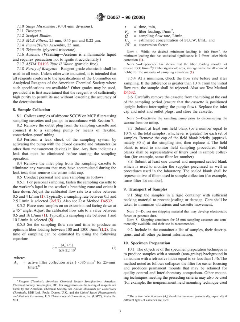 ASTM D6057-96(2006) - Standard Test Method for Determining Concentration of Airborne Single-Crystal Ceramic Whiskers in the Workplace Environment by Phase Contrast Microscopy