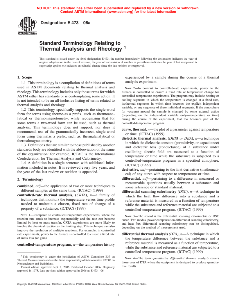 ASTM E473-06a - Standard Terminology Relating to Thermal Analysis and Rheology
