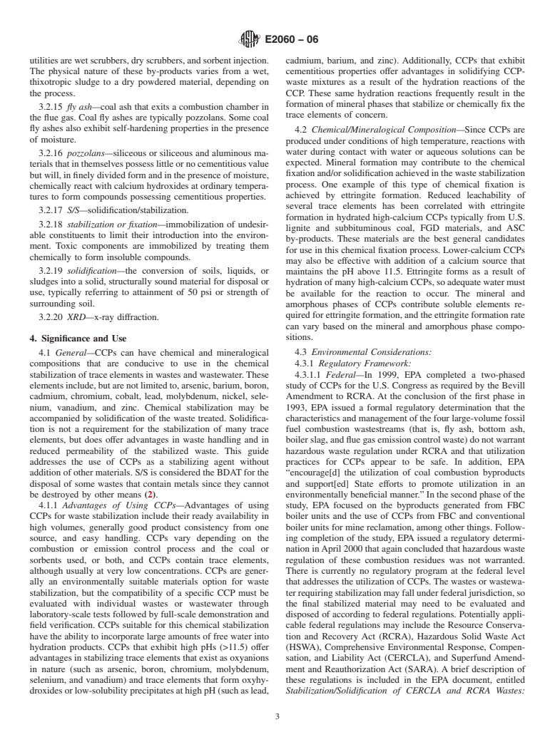 ASTM E2060-06 - Standard Guide for Use of Coal Combustion Products for Solidification/Stabilization of Inorganic Wastes