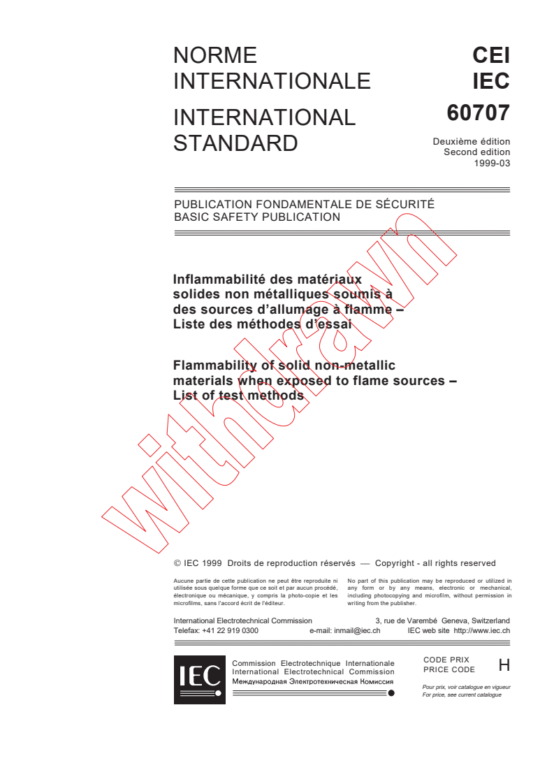 IEC 60707:1999 - Flammability of solid non-metallic materials when exposed to flame sources - List of test methods
Released:3/31/1999
Isbn:2831846684