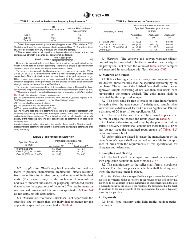 ASTM C902-06 - Standard Specification for Pedestrian and Light Traffic Paving Brick