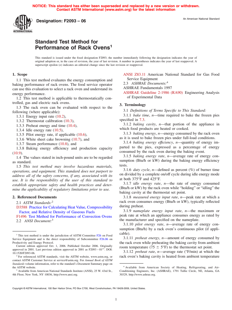 ASTM F2093-06 - Standard Test Method for Performance of Rack Ovens