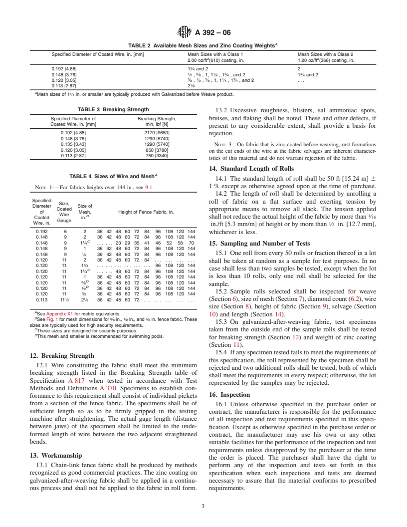 ASTM A392-06 - Standard Specification for Zinc-Coated Steel Chain-Link Fence Fabric