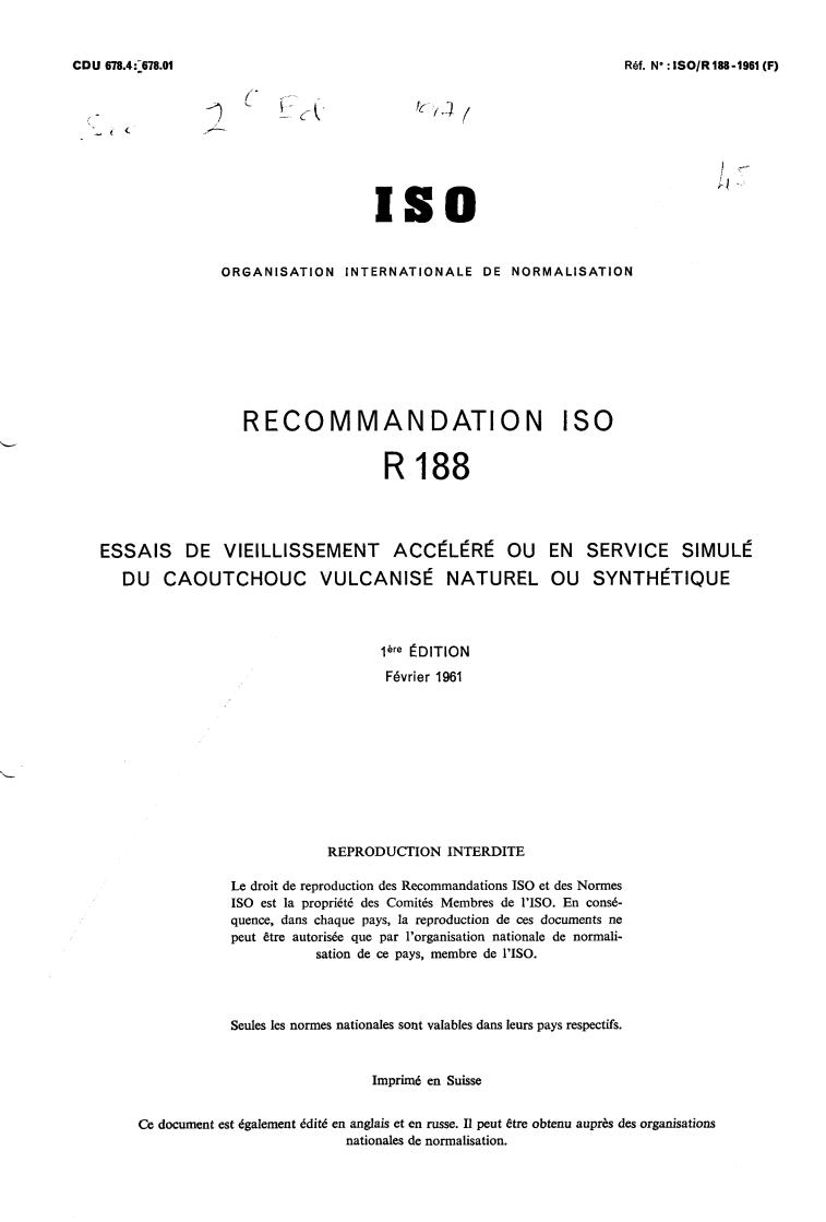 ISO/R 188:1961 - Title missing - Legacy paper document
Released:1/1/1961