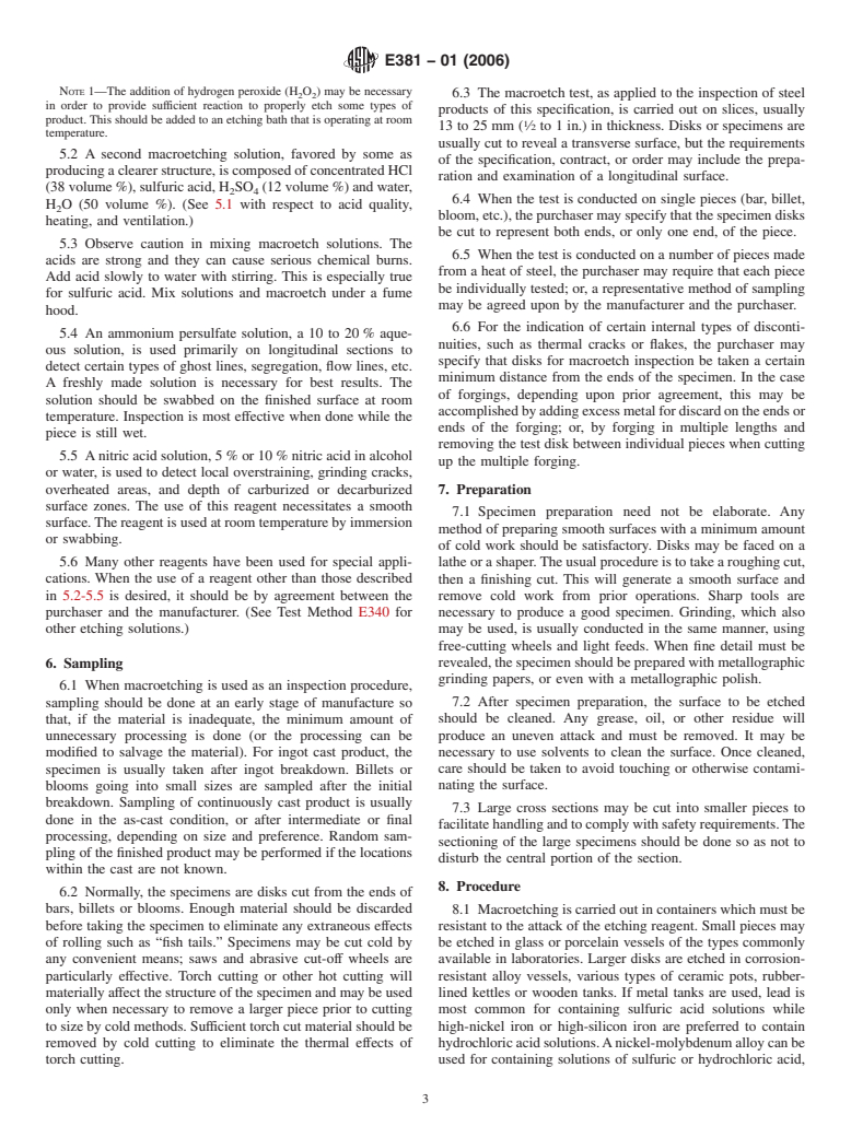 ASTM E381-01(2006) - Standard Method of Macroetch Testing Steel Bars, Billets, Blooms, and Forgings