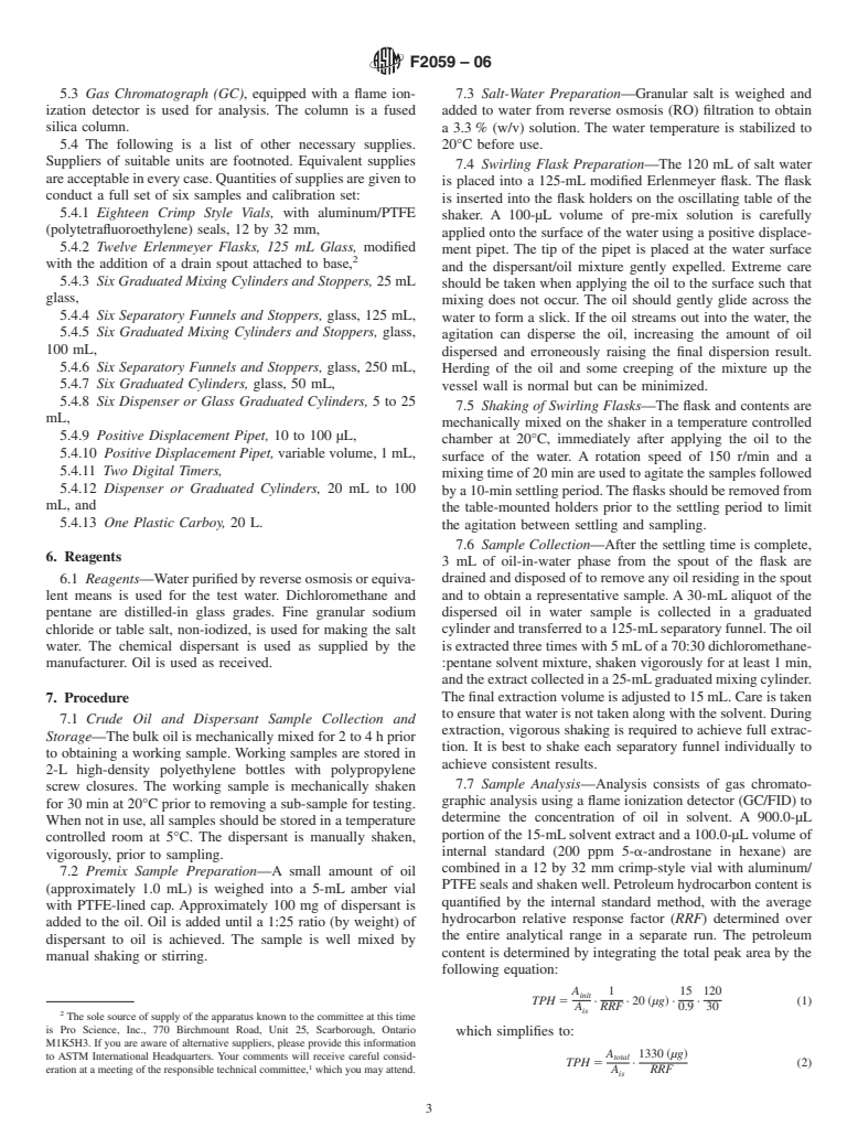 ASTM F2059-06 - Standard Test Method for Laboratory Oil Spill Dispersant Effectiveness Using The Swirling Flask