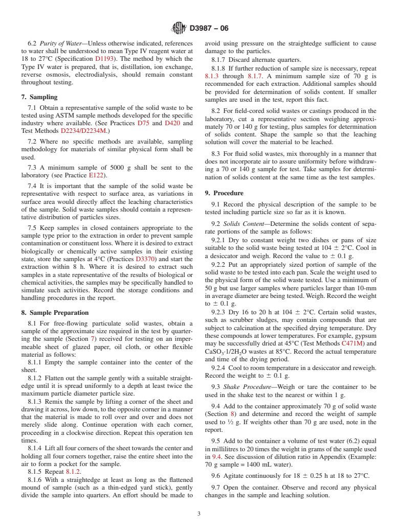 ASTM D3987-06 - Standard Test Method for Shake Extraction of Solid Waste with Water