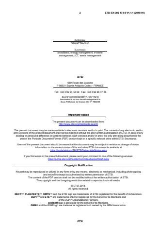 SIST EN 305 174-8 V1.1.1:2018 ETSI EN 305 174-8 V1.1.1 (2018-01) - Access, Terminals, Transmission and Multiplexing (ATTM); Broadband Deployment and Lifecycle Resource Management; Part 8: Management of end of life of ICT equipment (ICT waste/end of life) - Page 2 preview