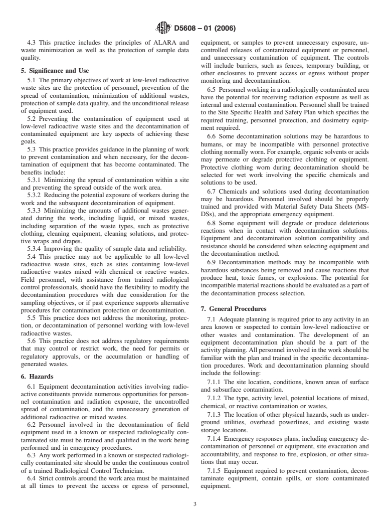 ASTM D5608-01(2006) - Standard Practices for Decontamination of Field Equipment Used at Low Level Radioactive Waste Sites