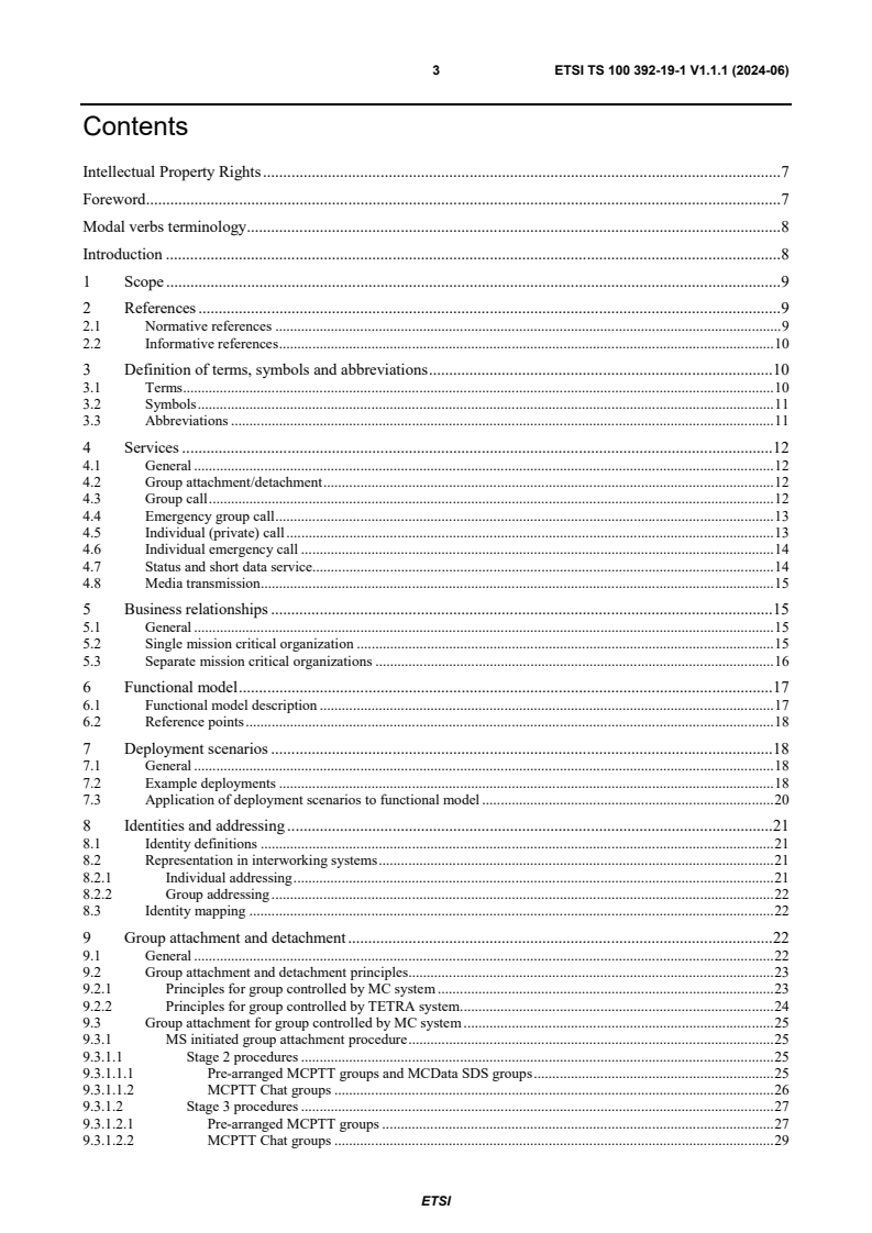 ETSI TS 100 392-19-1 V1.1.1 (2024-06) - Terrestrial Trunked Radio (TETRA); Voice plus Data (V+D); Part 19: Interworking between TETRA and Broadband systems Sub-part 1: Protocol specification for Interworking with 3GPP mission critical services