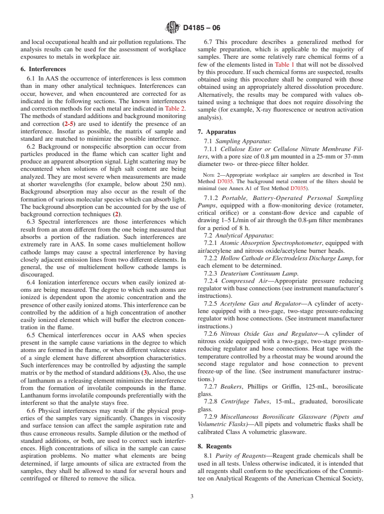 ASTM D4185-06 - Standard Practice for Measurement of Metals in Workplace Atmospheres by Flame Atomic Absorption Spectrophotometry