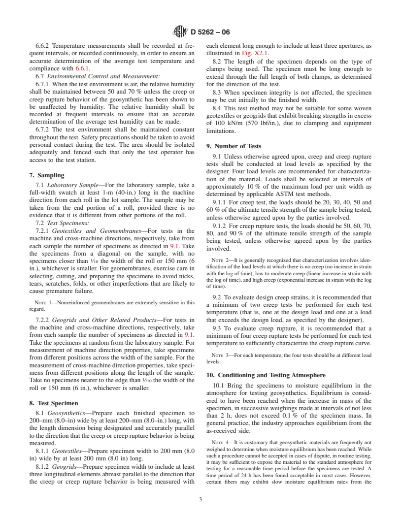 ASTM D5262-06 - Standard Test Method for Evaluating the Unconfined Tension Creep Rupture Behavior of Geosynthetics