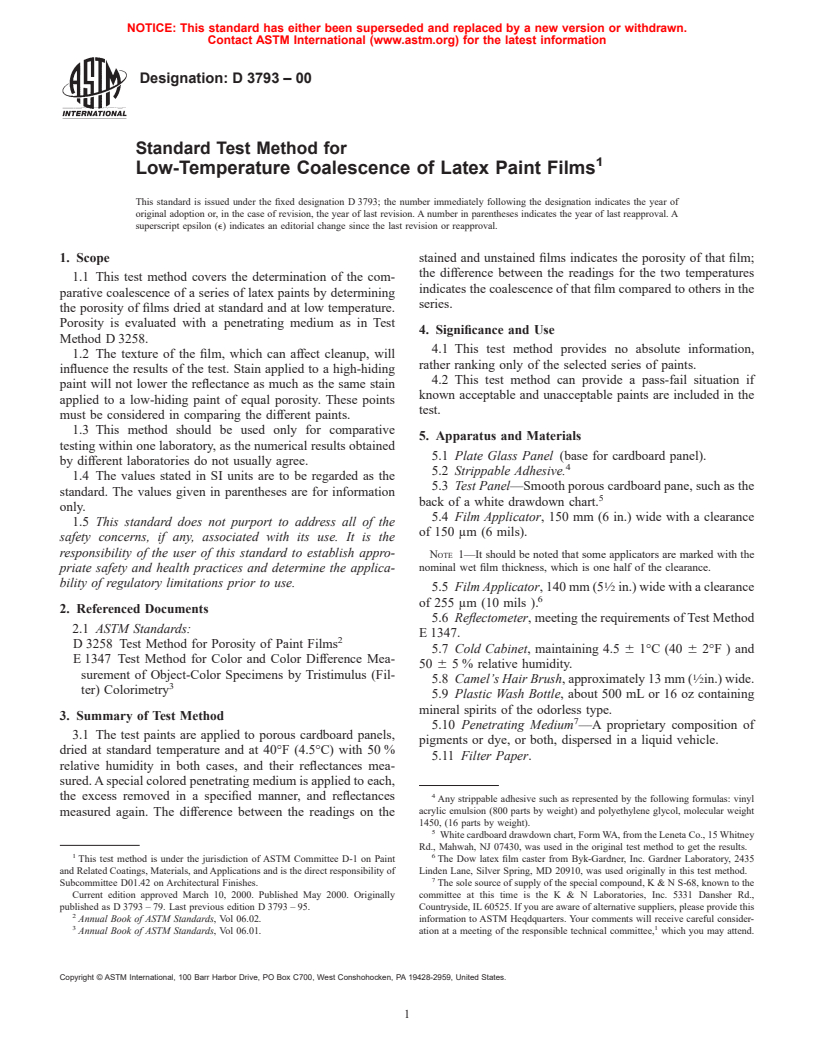 ASTM D3793-00 - Standard Test Method for Low-Temperature Coalescence of Latex Paint Films