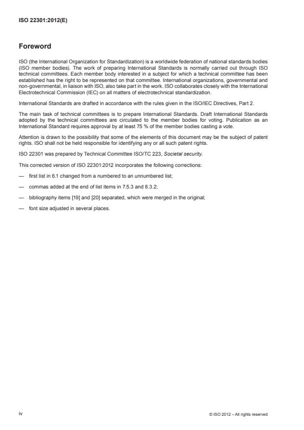 ISO 22301:2012 ISO 22301:2012 - Societal security -- Business continuity management systems -- Requirements - Page 4 preview
