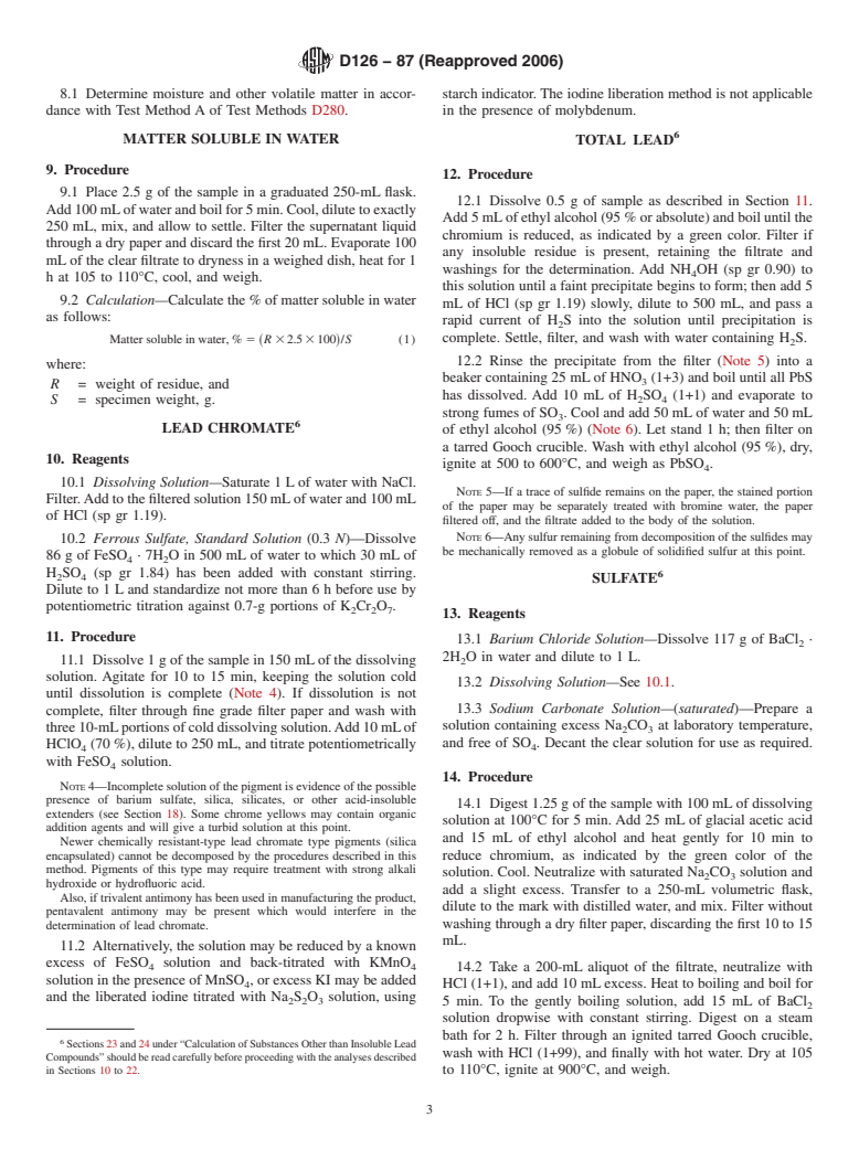 ASTM D126-87(2006) - Standard Test Methods for Analysis of Yellow, Orange, and Green Pigments Containing Lead Chromate and Chromium Oxide Green