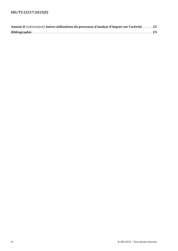 ISO/TS 22317:2015 ISO/TS 22317:2015 - Sécurité sociétale -- Systemes de management de la continuité d'activité -- Lignes directrices pour l'analyse d'impact sur l'activité - Page 4 preview