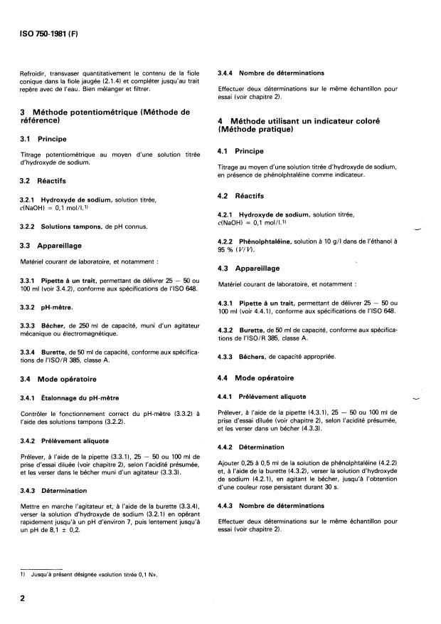ISO 750:1981 ISO 750:1981 - Produits dérivés des fruits et légumes -- Détermination de l'acidité titrable - Page 4 preview
