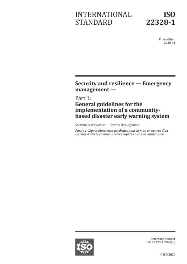 ISO 22328-1:2020 - Security and resilience -- Emergency management