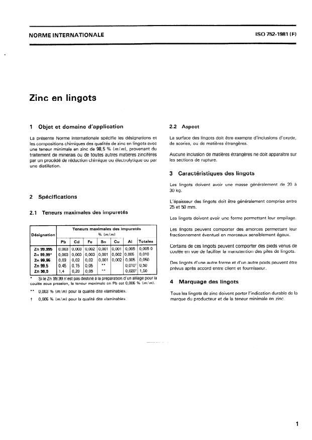 ISO 752:1981 - Zinc en lingots
