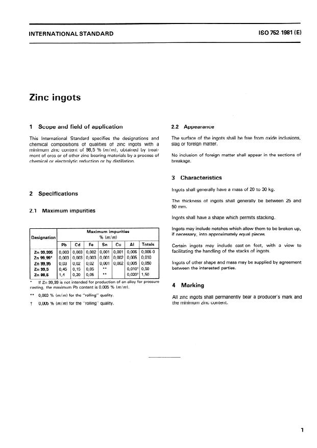 ISO 752:1981 - Zinc ingots