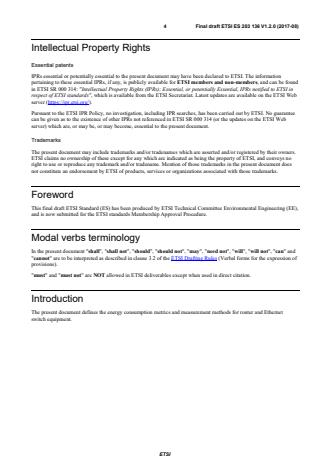 SIST ES 203 136 V1.2.1:2018 ETSI ES 203 136 V1.2.0 (2017-08) - Environmental Engineering (EE); Measurement methods for energy efficiency of router and switch equipment - Page 4 preview